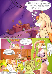  absurdres furry bottle breasts colored_skin comic drink drinking english_text fox furry furry_female furry_male highres large_breasts lecerf multicolored_skin rabbit sega sleeping sonic_(series) sonic_the_hedgehog sonic_the_hedgehog_(archie_comics) sweat sweatdrop  rating:Questionable score:2 user:Skloudz