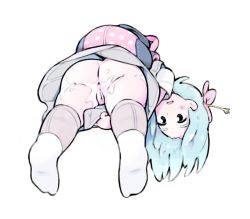  1girl anus ass backpack bag bent_over blue_hair cleft_of_venus closed_mouth colored_skin cum cum_on_ass cum_on_pussy dress female_focus full_body huge_ass loli looking_down nude original pov pussy school_uniform shiny_skin simx skirt socks solo teasing thick_thighs thighs uncensored upskirt white_background white_skin wide_hips zoey  rating:Explicit score:146 user:simx