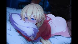 1boy 1girl animated bed bed_sheet bedroom blonde_hair blue_eyes bottomless clothed_sex dark-skinned_male dark_skin face_in_pillow heart heart-shaped_pupils hetero highres hugging_object long_hair null_(nyanpyoun) pillow pillow_grab pillow_hug pillow_princess prone_bone sex sex_from_behind sound symbol-shaped_pupils video  rating:Explicit score:824 user:yendosomo