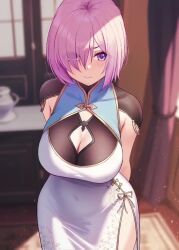  1girl animated arms_behind_back blurry blurry_background breasts china_dress chinese_clothes cleavage closed_mouth covered_navel crease dress eyes_visible_through_hair fate/grand_order fate_(series) furrowed_brow hair_over_one_eye indoors large_breasts looking_at_viewer lowres mash_kyrielight pink_hair purple_eyes scan solar_(happymonk) solo sweatdrop tagme tight_clothes tight_dress video white_dress  rating:Sensitive score:98 user:Razor2005