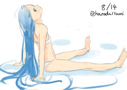  10s 1girl bikini blue_eyes blue_hair harada_itsumi kantai_collection long_hair samidare_(kancolle) sitting solo swimsuit white_bikini 