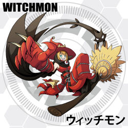 1girl broom broom_riding digimon digimon_(creature) female_focus hat solo witch witch_hat witchmon