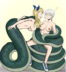  2girls bdsm blonde_hair bondage bound fairy_tail highres hypnosis lamia lisanna_strauss lucy_heartfilia mind_control monster_girl multiple_girls nipples nude shoes side_ponytail snake_tail sneakers spoilers tail white_hair yuri  rating:Explicit score:14 user:godofwar99