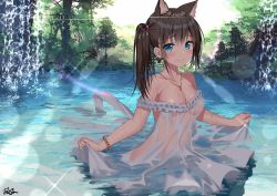 1girl akusema animal_ears breasts highres large_breasts original see-through skirt solo wet rating:Sensitive score:70 user:hanyuuu