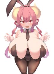  1girl bare_shoulders black_leotard black_necktie breasts brown_pantyhose cleavage commentary_request dragon_girl dragon_horns highres horns huge_breasts ilulu_(maidragon) karatakewari kobayashi-san_chi_no_maidragon leotard long_hair looking_at_viewer necktie open_mouth pantyhose playboy_bunny pointy_ears red_eyes red_hair sharp_teeth solo teeth thick_thighs thighs upper_teeth_only wide_hips  rating:Sensitive score:135 user:danbooru