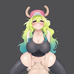  1boy 1girl absurdres age_difference bare_shoulders breasts cleavage cowgirl_position cum cum_in_pussy gradient_hair highres horns huge_breasts kobayashi-san_chi_no_maidragon lucoa_(maidragon) multicolored_hair straddling tank_top thighhighs thighs  rating:Explicit score:53 user:asdfsafhah