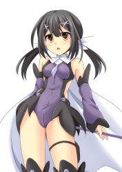 1girl bare_shoulders black_hair cloak covered_erect_nipples cross_(crossryou) fate/kaleid_liner_prisma_illya fate_(series) hair_ornament hair_ribbon looking_at_viewer magical_girl miyu_edelfelt ribbon solo thighs twintails yellow_eyes rating:Sensitive score:11 user:danbooru
