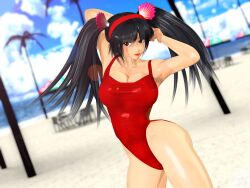  1girl 3d black_hair breasts cleavage fighting_vipers highres honey_(fighting_vipers) large_breasts one-piece_swimsuit sega swimsuit twintails 