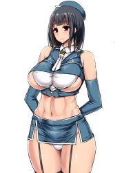 10s 1girl adapted_costume alternate_costume bare_shoulders beret black_hair blush breasts clothing_cutout curvy detached_sleeves female_focus hat ishimiso_(ishimura) kantai_collection large_breasts long_hair looking_at_viewer microskirt midriff miniskirt panties pantyshot red_eyes revealing_clothes short_hair side_slit sideboob simple_background skirt smile solo standing takao_(kancolle) underboob underboob_cutout underwear uniform wide_hips rating:Questionable score:65 user:danbooru