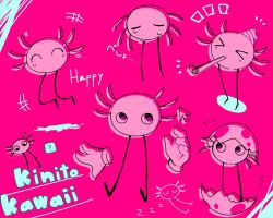  &gt;_&lt; ? axolotl closed_eyes crying cursor disembodied_hand eggshell frion622 gloves kinito_the_axolotl kinitopet looking_to_the_side no_humans no_mouth pink_background pink_theme simple_background sleeping zzz 