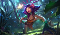  1girl bug butterfly flower hair_flower hair_ornament highres bug league_of_legends reptile_girl lizard_tail multicolored_hair neeko_(league_of_legends) official_art short_hair solo tail yellow_eyes  rating:Sensitive score:14 user:twilight_jester