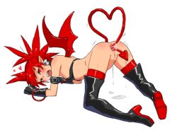  1girl all_fours anal anus arm_strap ass bangle black_footwear black_gloves blush boots bottomless bracelet cleft_of_venus demon_girl demon_tail demon_wings disgaea earrings etna_(disgaea) female_masturbation flat_ass flat_chest gloves heart heart_tail heavy_breathing high_heel_boots high_heels jewelry kiriririn loli long_hair looking_at_viewer looking_back lube makai_senki_disgaea masturbation mini_wings open_mouth pointy_ears prehensile_tail pussy pussy_juice pussy_juice_drip pussy_juice_puddle red_hair red_thighhighs simple_background skull_earrings solo sweat tail tail_insertion tail_masturbation thigh_boots thighhighs thighhighs_under_boots tiger_tail top-down_bottom-up twintails uncensored white_background wings  rating:Explicit score:132 user:danbooru