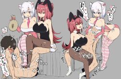  $ 1boy 2girls animal_ears between_breasts between_legs blue_eyes blush breast_press breast_smother breasts cat_ears censored clothed_female_nude_male cum detached_sleeves doskoinpo ejaculation face_to_breasts fake_animal_ears femdom footjob grey_background huge_breasts large_breasts leotard long_hair looking_down money_bag multiple_girls necktie necktie_between_breasts nipple_tweak nude orgasm original pantyhose playboy_bunny prostitution rabbit_ears red_hair ribbon short_hair shota sitting size_difference small_penis smile source_request spread_legs stepped_on sweat tall_female teasing thigh_sex white_hair yellow_eyes 