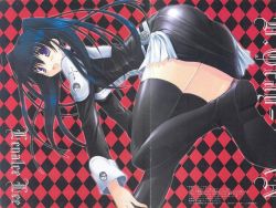  00s 1girl bent_over blue_hair boots crease cuffs d.gray-man lenalee_lee long_hair looking_at_viewer looking_back miniskirt purple_eyes scan skirt smile solo thighhighs twintails zettai_ryouiki  rating:Sensitive score:5 user:puff-chan