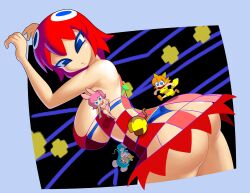  4girls absurdres animal_ears arms_up ass blinky_(pac-man) blue_bra blue_eyes blue_hair blue_panties bra breasts clyde_(pac-man) commentary dress fake_animal_ears fake_tail fox_ears fox_tail highres inky_(pac-man) large_breasts leotard long_hair minuspal mouse_ears mouse_tail multiple_girls open_mouth orange_hair pac-man pac-man_(game) panties pink_hair pink_leotard pinky_(pac-man) playboy_bunny red_dress red_hair standing tail underwear  rating:Sensitive score:4 user:danbooru