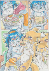 2girls :3 absurdres aged_down animal_ears aqua_eyes arm_around_shoulder arm_up between_legs black_sclera blue_eyes blue_hair blush breasts chair claws clitoris closed_eyes colored_sclera comic crying cum cum_on_food daigaijin digimon digimon_(creature) disembodied_penis eating ejaculation english_text erection fingering food fox_ears fox_tail furry green_background hairband half-closed_eyes hand_between_legs handjob hands_up heart highres holding krystal loli looking_at_viewer looking_down multiple_girls multiple_views navel nintendo nipples nude open_mouth orange_background orgasm penis plate pussy pussy_juice renamon sandwich sequential short_hair simple_background sitting sitting_on_lap sitting_on_person small_breasts smile speech_bubble spoken_heart standing star_fox tail talking tears teeth text_focus tiara traditional_media uncensored upper_body vaginal vambraces veins veiny_penis yuri rating:Explicit score:29 user:AngryZapdos