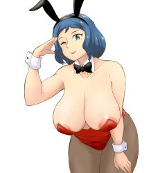 1girl alternate_color alternate_costume animal_ears areola_slip bare_arms bare_back bare_shoulders blue_hair bow bowtie breasts cleavage closed_mouth covered_navel cowboy_shot curvy detached_collar eyes_visible_through_hair fake_animal_ears female_focus green_eyes gundam gundam_build_fighters hanging_breasts highleg highleg_leotard huge_breasts iori_rinko leaning_forward legs leotard looking_at_viewer mature_female pantyhose pink_leotard playboy_bunny rabbit_ears rabbit_tail shiny_skin smile standing strapless strapless_leotard tail thighs tof wrist_cuffs rating:Questionable score:71 user:Vardigiil
