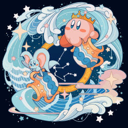  absurdres aquarius_(constellation) aquarius_(zodiac) black_background blue_eyes blush blush_stickers closed_mouth cloud constellation crown elfilin glef_life highres kirby kirby_(series) nintendo no_humans notched_ear pouring simple_background smile sparkle star_(symbol) star_in_eye symbol_in_eye vase water waves zodiac 