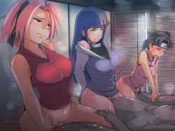  3boys 3girls arakure arm_hair arm_support arms_behind_back bare_shoulders barefoot black_hair blue_eyes blue_hair blunt_bangs blush body_hair bottomless breasts chest_hair chinese_clothes clenched_teeth closed_eyes closed_mouth clothed_female_nude_male clothed_sex cowgirl_position dark dark-skinned_male dark_skin double_bun fat fat_man female_pubic_hair fishnets forehead_protector from_side fusuma girl_on_top green_eyes grey_eyes group_sex hair_bun hairband hairy half-closed_eyes halterneck hand_on_own_hip hands_on_another&#039;s_hips haruno_sakura head_tilt headband headdress hetero highres hood hood_down hoodie hyuuga_hinata indoors interracial konohagakure_symbol kunoichi large_breasts leaning_forward leg_hair long_hair looking_at_another looking_down lying medium_breasts mesh moaning multiple_boys multiple_girls naruto_(series) naruto_shippuuden navel ninja nude off_shoulder on_back open_mouth orgy penis pink_hair pink_shirt pubic_hair pussy_juice raglan_sleeves raised_eyebrows saliva sex shirt short_hair sidelocks sleeveless sleeveless_shirt sliding_doors speech_bubble steam straddling sweat teeth tenten_(naruto) thigh_grab topless_male turtleneck uncensored vaginal vest wince window_blinds zipper  rating:Explicit score:361 user:danbooru