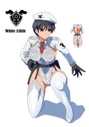  1girl ass beast_anime black_hair blue_eyes boots breasts closed_mouth covered_erect_nipples hat highres large_breasts leotard military_hat military_uniform no_bra original short_hair sideboob simple_background solo thigh_boots thighhighs uniform white_background white_thighhighs  rating:Questionable score:6 user:tanaab1234567890