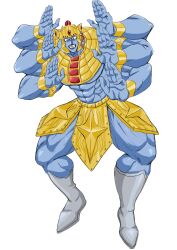  1boy abs armlet armor artist_request ashuraman biceps extra_arms full_body groin helmet highres jewelry kaiji kinnikuman large_pectorals manly monster_boy multiple_arms multiple_faces muscular parody pectorals solo 