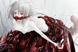  1girl albino bad_id bad_pixiv_id breasts highres long_hair md5_mismatch nipples nude original red_eyes small_breasts solo solru tyappygain white_hair 