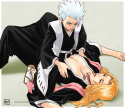 00s 1boy 1girl azasuke bleach blonde_hair blue_eyes breast_hold breast_press breasts breasts_squeezed_together cleavage cum cum_on_body cum_on_breasts cum_on_upper_body grabbing grabbing_another&#039;s_breast hetero highres hitsugaya_toushirou japanese_clothes jewelry kimono large_breasts lipstick lying makeup matsumoto_rangiku necklace no_bra on_back open_clothes open_mouth paizuri penis shota straddling straddling_paizuri white_hair rating:Explicit score:89 user:danbooru