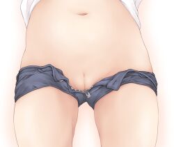 1girl blue_shorts cleft_of_venus female_focus ham_(points) hip_focus loli navel no_panties open_clothes open_fly open_shorts original pussy shirt short_shorts shorts simple_background solo thighs uncensored unzipped white_background white_shirt zipper zipper_pull_tab rating:Explicit score:229 user:danbooru