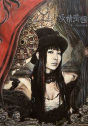  1girl artist_request astral_dogma_(yousei_teikoku) black_eyes black_hair candle choker female_focus gloves gothic_lolita hat highres j-rock lolita_fashion long_hair looking_at_viewer multicolored_hair musician open_\m/ photorealistic realistic solo steampunk top_hat traditional_media two-tone_hair yousei_teikoku yui_(yousei_teikoku)  rating:Sensitive score:7 user:SystemError