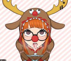 10s 1girl afrobull aftersex animal_hood antlers blunt_bangs commission cum cum_in_mouth glasses hood horns looking_up open_mouth orange_hair persona persona_5 pov red_nose sakura_futaba solo tagme tongue tongue_out rating:Explicit score:199 user:Ecchi-Addict