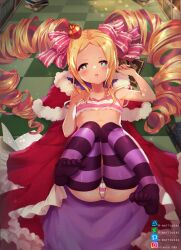  1girl 2021 20s :o artist_name bare_shoulders beatrice_(re:zero) blonde_hair blue_eyes blush book bookshelf bow bra breasts butterfly-shaped_pupils checkered_floor collarbone crown dress drill_hair female_focus flat_chest full_body h.battousai hair_bow hair_ornament highres indoors large_areolae library loli long_hair looking_at_viewer lying midriff mini_crown on_back open_mouth panties re:zero_kara_hajimeru_isekai_seikatsu small_breasts solo spirit symbol-shaped_pupils thighhighs toes twin_drills underwear unusual_pupils unworn_dress  rating:Questionable score:79 user:Rando20