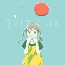  1girl 2017 balloon dated green_eyes maka_albarn pale_skin pan_ahoi ponytail simple_background solo soul_eater 