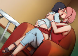 2girls age_difference ass ass_grab black_hair blush boruto:_naruto_next_generations breasts closed_eyes clothes_pull french_kiss glasses green_eyes hair_ornament hairband hand_in_panties haruno_sakura hug incest indoors kiss large_breasts loli mature_female mother_and_daughter mr._papaya multiple_girls naruto_(series) onee-loli panties pink_hair red_skirt saliva shiny_skin short_hair sitting sitting_on_lap sitting_on_person skirt skirt_pull smile tongue uchiha_sarada underwear white_panties yuri rating:Questionable score:526 user:Chytharo