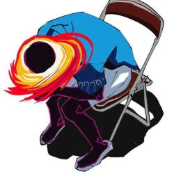 1boy black_hole blackhole-chan blue_shirt chair colored_skin commentary cosmic_skin english_commentary original personification shadow shirt simple_background sitting slippers solo trou_noir white_background