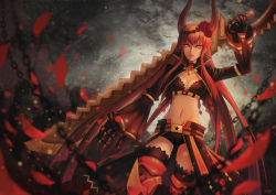  10s 1girl bad_id bad_pixiv_id black_gold_saw black_rock_shooter breasts chain cleavage female_focus flower hair_flower hair_ornament holding holding_sword holding_weapon horns huge_weapon long_hair meoon midriff navel red_eyes red_hair short_shorts shorts solo sword thighhighs very_long_hair weapon zettai_ryouiki  rating:Sensitive score:19 user:Rikko-43