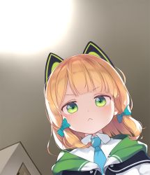  1girl animal_ears bad_id blue_archive cat_ears child dcinside from_above green_eyes i_showed_you_my_dick_please_respond_(meme) light looking_at_viewer meme midori_(blue_archive) solo tagme 