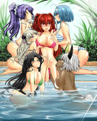 10s 6+girls angry black_hair blue_hair blush grabbing_another&#039;s_breast breasts cleavage dark-skinned_female dark_skin female_focus grabbing green_eyes hair_ribbon hairband harem horns kneeling large_breasts long_hair multiple_girls navel open_mouth pink_eyes ponytail purple_eyes purple_hair red_hair ribbon shinmai_maou_no_testament short_hair sitting sky smile white_hair yellow_eyes yuri yuriwhale zest rating:Questionable score:78 user:JackJohnny