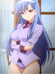  10s blue_hair bottomless hair_ornament imouto_paradise! imouto_paradise!_2 long_hair looking_at_viewer nanase_ririna panties screencap stitched third-party_edit underwear  rating:Questionable score:57 user:joshm76