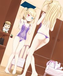 10s 1girl ass babydoll barefoot bedroom blonde_hair blush boku_wa_tomodachi_ga_sukunai breasts butt_crack character_doll clothes_in_front covering_privates doll feet hasegawa_kobato hasegawa_kodaka heterochromia highres jixing_renou loli long_hair mirror navel nipples panties reflection see-through small_breasts thong topless two_side_up underwear rating:Questionable score:331 user:spiderfan