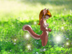  1girl blue_eyes bracelet breasts copyright_request dr_comet female_focus furry furry_female grass highres jewelry nature navel nipples nude outdoors solo tail  rating:Explicit score:33 user:ashiyama