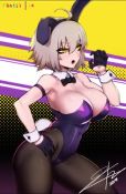  1girl :d ahoge animal_ears animated armband bare_shoulders black_pantyhose blush bouncing_breasts bow bowtie breasts cleavage contrapposto covered_navel cowboy_shot dated detached_collar fake_animal_ears fate/grand_order fate_(series) fellatio_gesture gloves hair_between_eyes hairband half_gloves halftone halftone_background hand_on_own_hip j.k. jeanne_d&#039;arc_(fate) jeanne_d&#039;arc_alter_(fate) large_breasts leotard light_brown_hair lk_(lk00) open_mouth pantyhose playboy_bunny purple_gloves rabbit_ears rabbit_tail short_hair smile solo sweatdrop tagme tail video wrist_cuffs yellow_eyes  rating:Questionable score:248 user:Namlykaj