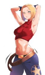 blonde_hair blue_eyes blue_mary breasts fatal_fury highres midriff pocari_sweat_(artist) short_hair the_king_of_fighters  rating:Questionable score:34 user:meemeeshion