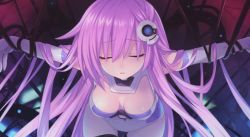  10s 1girl breasts cleavage cleavage_cutout clothing_cutout closed_eyes female_focus highres leotard long_hair nepgear neptune_(series) pink_hair purple_hair purple_sister solo tsunako  rating:Questionable score:11 user:Aphrah