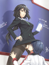 &gt;:&lt; 10s 1boy 1girl :&lt; age_difference ai_ai_gasa bad_id bad_pixiv_id black_hair black_pantyhose blue_hair blush breasts brother_and_sister brown_eyes chalkboard clitoral_stimulation closed_mouth cunnilingus femdom formal from_below hand_on_own_hip hetero highres hip_focus holding incest infinite_stratos jacket kneeling licking little_brother long_hair medium_breasts necktie no_panties oral orange_eyes orimura_chifuyu orimura_ichika pantyhose parted_lips pencil_skirt ponytail pubic_hair pussy saiga saliva school_uniform shadow shota siblings skirt skirt_set skirt_suit spread_legs standing standing_cunnilingus suit teacher teacher_and_student thighband_pantyhose torn_clothes torn_legwear translated uncensored upskirt v-shaped_eyebrows very_long_hair rating:Explicit score:465 user:danbooru