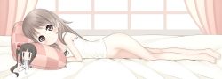 1girl absurdres ami_(ammy33) atelier_(series) atelier_meruru atelier_totori bare_shoulders bed bed_sheet blush bottomless camisole female_focus flat_chest full_body grey_eyes grey_hair highres loli long_hair looking_at_viewer lying on_side pillow pink_curtains pussy smile solo totooria_helmold toy white_camisole  rating:Explicit score:73 user:Sighplus10