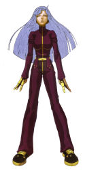 1girl belt blue_hair breasts catsuit chaps cropped_jacket closed_eyes full_body gloves kula_diamond long_hair nona official_art solo the_king_of_fighters the_king_of_fighters_2002 zipper rating:Sensitive score:6 user:danbooru