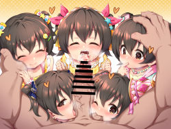  1boy 5girls ^_^ age_difference akagi_miria bar_censor blush brown_eyes brown_hair censored closed_eyes clothed_female_nude_male commentary_request cooperative_fellatio cum cum_in_mouth erection facial fellatio hair_ornament hair_ribbon hairclip hands_on_another&#039;s_head harem heart heart-shaped_pupils hetero idolmaster idolmaster_cinderella_girls jewelry large_penis licking licking_penis loli looking_at_penis looking_at_viewer multiple_girls multiple_persona musouzuki naughty_face necklace nude older_man_and_younger_girl one_eye_closed oral penis polka_dot polka_dot_background pov red_ribbon ribbon short_hair size_difference symbol-shaped_pupils teamwork testicle_sucking testicles tongue tongue_out two_side_up veins veiny_penis yellow_background  rating:Explicit score:868 user:danbooru