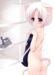 1girl animal_ears ass blush cat_ears cat_tail eyebrows loli purple_eyes solo tail rating:Questionable score:16 user:usernam