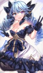 1girl ahoge black_bow black_gloves bow breasts cleavage collarbone dress drill_hair gloves gwen_(league_of_legends) hair_bow highres league_of_legends long_hair looking_at_viewer medium_breasts smile solo twin_drills twintails umagenzin rating:Sensitive score:2 user:danbooru