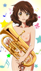  10s 1girl breasts brown_hair censored convenient_censoring euphonium gentoku hibike!_euphonium highres instrument looking_at_viewer musical_note nipples novelty_censor nude oumae_kumiko smile solo thigh_gap wavy_hair yellow_eyes  rating:Questionable score:60 user:danbooru